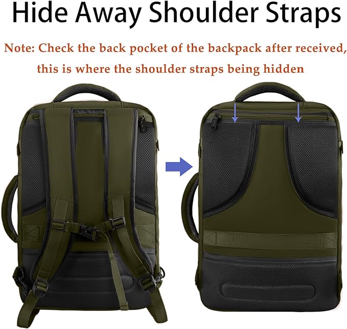 MATEIN Mens Backpack for Travel, Extra Large Expandable Carry on Backpack with Hideaway Shoulder Straps for Travelling, Water Resistant Heavy Duty Daypack, Gifts for Men Women, Dark Green