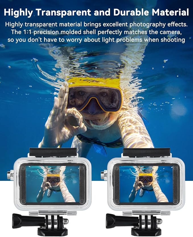 UTEBIT Waterproof Case for DJI Action 5 Pro Action 4/3 Camera Accessories, 164FT/50M Underwater Waterproof Case with Anti-Fog Shell Cage, for Deep Diving Scuba Snorkeling with Quick Release Screw