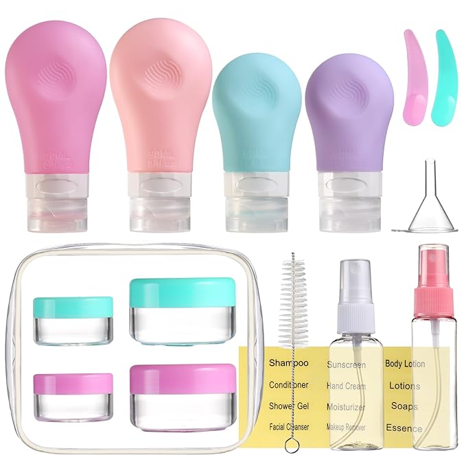 Gemice 16 Pack Travel Bottles Set for Toiletries, TSA Approved Travel Size Containers Leak Proof Silicone Squeezable Travel Accessories 2oz 3oz for Shampoo Conditioner Lotion Body Wash