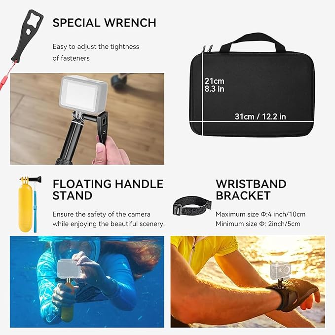 50 in 1 Action Camera Accessory Kit Compatible with Gopro Hero 12 11 10 9, DJI OSMO 4 3 2, Insta360 X3 X2 GO 3, SJCAM, DBPOWER, Campark, Sony Sports DV