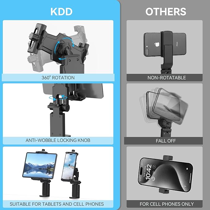 KDD Airplane Tablet Holder Mount, Adjustable Travel Essentials iPad Phone Stand with 360 Degree Rotation, Portable Tesla Model 3/Y Car Headrest Mount Compatible with iPad, Cell Phone