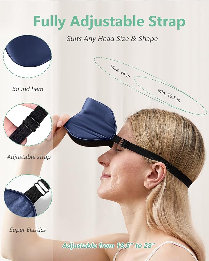 BeeVines Sleep Mask, 4 Packs 100% Real Natural Pure Silk Eye Masks with Adjustable Strap for Sleeping, Mulberry Silk Eye Sleep Shade Cover, Block Light Reduces Puffy Eyes Traveling Gifts(Blue)