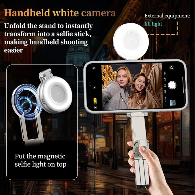 Hualele Magnetic Phone Tripod Stand for Magsafe Accessories - Mini Pocket Cell Phone Stand Strong Quick Mount Phone Holder Travel Essentials for Cell Phone Video Recording Camera Mounts, Silver