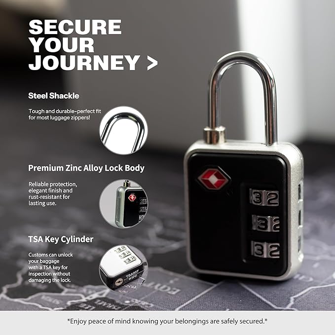 TSA Locks for Luggage, Combination Lock for Locker, Small Padlock Combination, Combo Luggage Padlocks TSA Approved, for Gym Locker, Travel Suitcase, Gun Case, Backpack Zipper, Ammo Can
