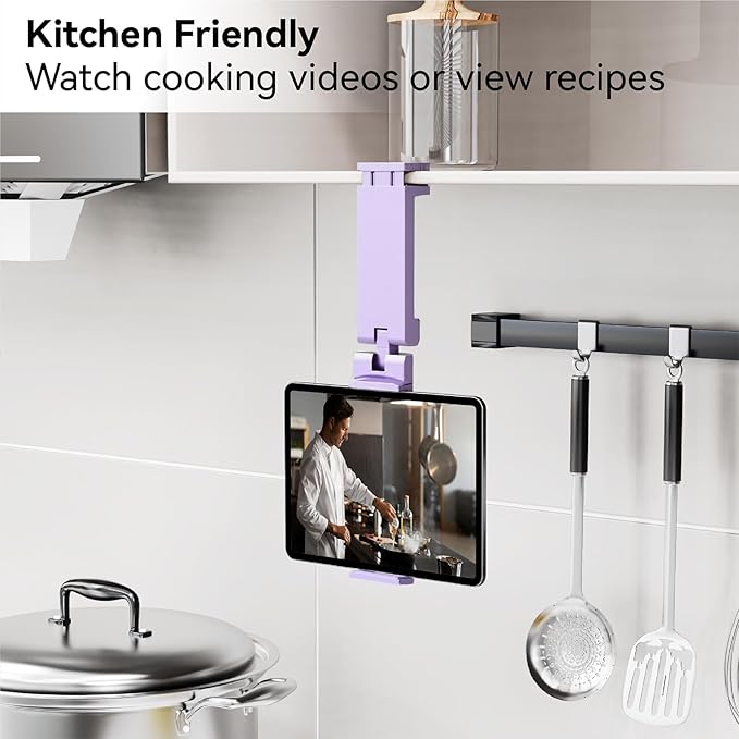 Airplane Tablet Holder Mount, Travel Essential Handsfree Tablet Stand for Flying with Multi-Directional 360 Degree Rotation, Compatible with iPad/Galaxy Tabs, Only Fits 7–11" Tablets (Purple)