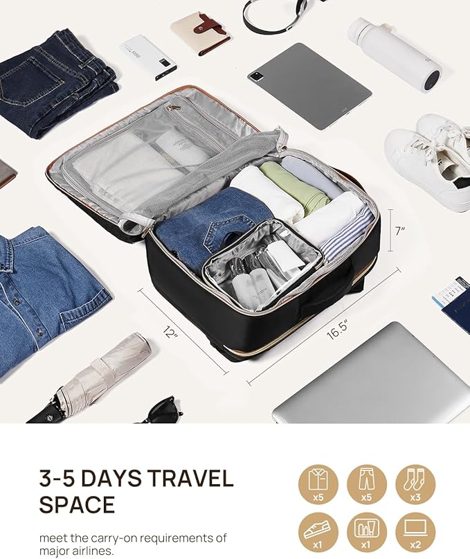 Telena Travel Backpack for Women, 15.6 inch Laptop Backpack TSA Carry on Backpack Personal Item Size Flight Approved Travel Bag Daypack with Multi-Pockets for Work, Travel, Business, Black-Beige-Brown