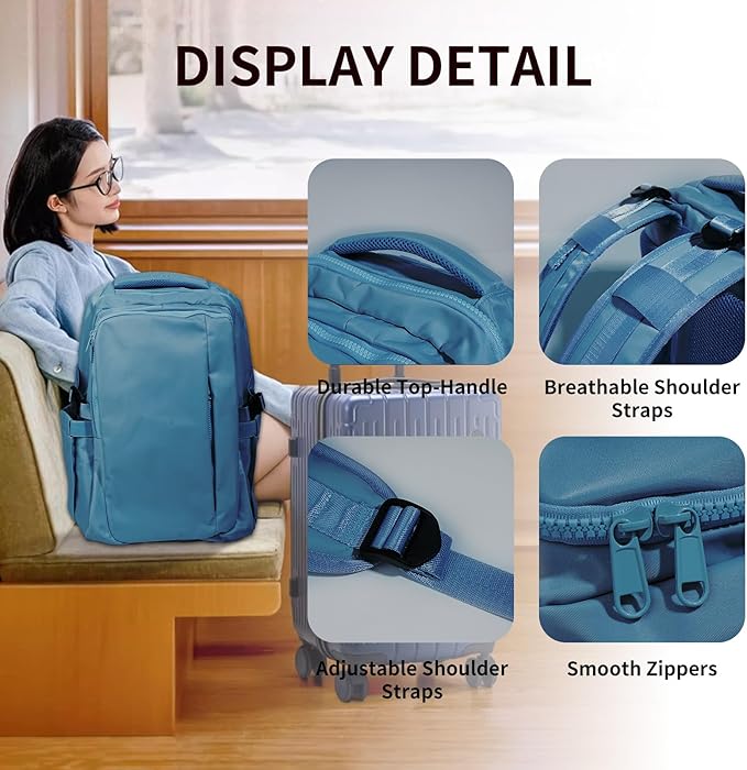 Travel Backpack for Women Men Carry on Backpack, Airline Approved Large Travel Bag Flight Approved Personal item, 15.6 Inch Laptop Backpack Casual Daypack for Weekender Hiking-DEEP BLUE