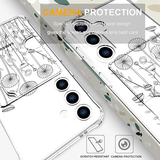 Compatible with Samsung Galaxy S24 / S25 Case Card Holder for Women Cute Design,Wallet Phone Cases Transparent Cool Kawaii Protective (Clear Black Flower Bouquet)