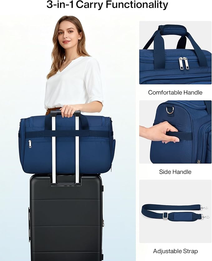 MILADA Carry On Luggage Bags for Travel Lightweight Personal Item Travel Bag Foldable Large Duffle Bag for Travel Tote Overnight Bags for Women Mens Weekender Bags, Blue