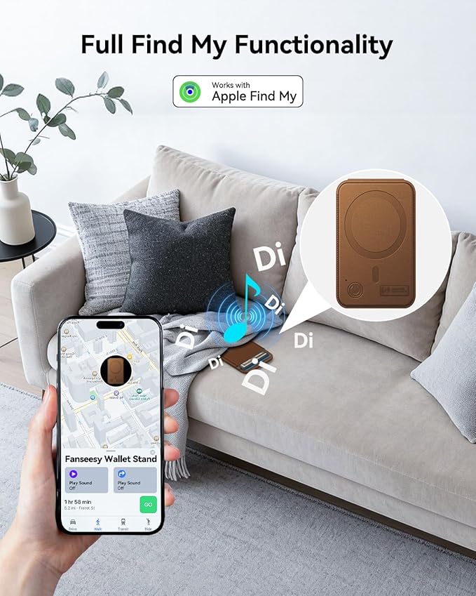 TWZKG for MagSafe Wallet, Works with Apple Find My,5 Card Holder with Stand, Magnetic Phone Wallet for iPhone 17/16/15/14/13/12 Pro Max Plus Air, RFID Blocking Vegan Leather,Coffee