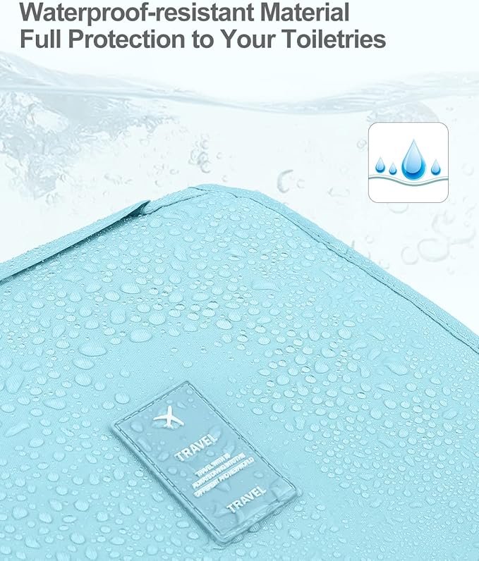 Luxtude Small Hanging Toiletry Bag for Women, Water-resistant Travel Toiletry Bag with Hanging Hook, Portable Toiletry Travel Organizer Bag for Toiletries, Shower, Bathroom, Cosmetics etc.(Blue)