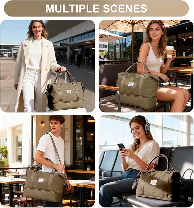Travel Duffel Bag, 18x14x8 Inches Travel Bag Spirit with Shoes Compartment, Weekender Overnight Bag for Women with Trolley Sleeve, Carry On Bag for Airplanes Sport Tote Gym Bag(Khkai).