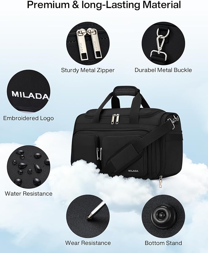 MILADA Underseat Carry On Luggage Bags for Travel Lightweight Foldable Carry On Bags for Airplanes Small Duffle Bag for Men Women TSA Approved Underseat Bag Travel Tote Bags, Black