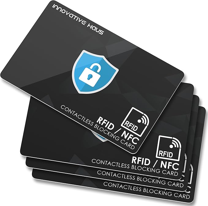 INNOVATIVE HAUS RFID Blocking Card - Slim RFID Blocker and NFC Contactless Debit and Credit Card Protector for Wallet and Purse - 4 Pack