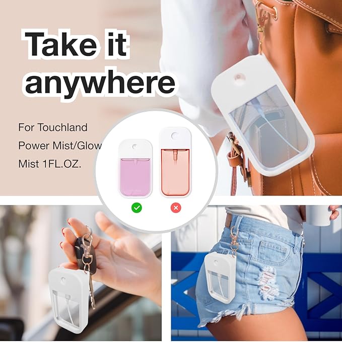 1 PC Soft Silicone Case for Touchland Power Mist (1FL. OZ./30 mL), Protective and Stylish Case with Keychain Compatible with Touchland Hand Sanitizer Spray (White)