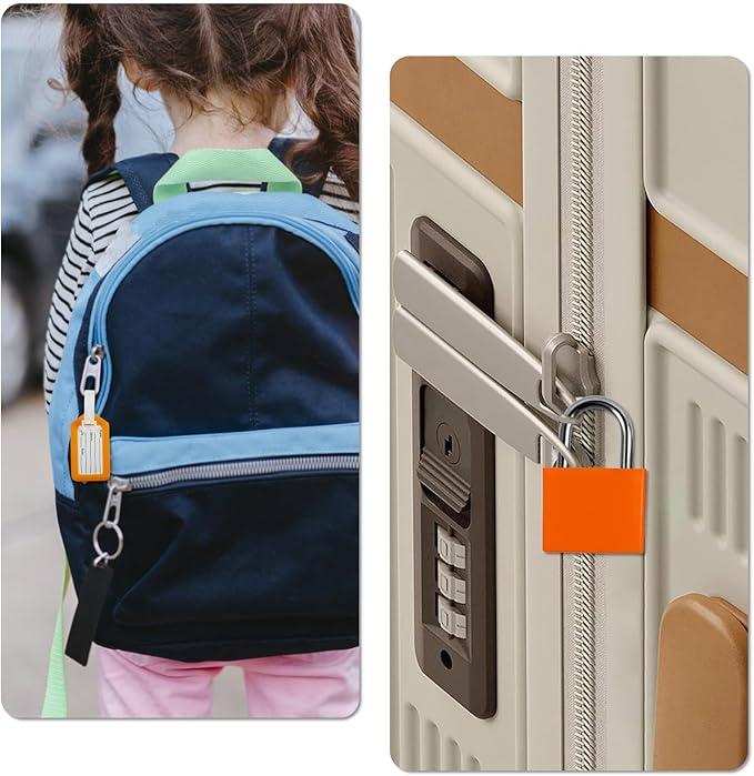8 Pack Luggage Locks with Key+8 Pack Travel tag, Luggage Tags for Suitcases Bag Tags Name Tags, Mini Padlocks Multicolor Durable Locks for Suitcases Backpacks Boxes Cabinet and Laptop Bags (Colorful)