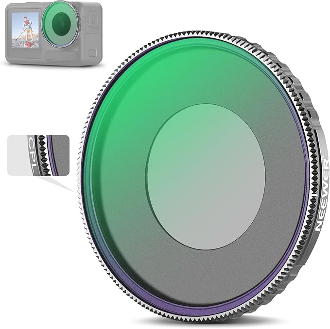 NEEWER Adjustable CPL Filter Compatible with DJI Osmo Action 5 Pro & Action 4, Screw On Circular Polarizing Lens Filter Multicoated HD Optical Glass Slim Frame Action Camera Accessories, FL-N49