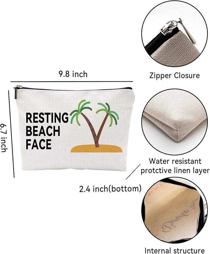 ZUYUROU Funny Makeup Bag for Women, “Resting Beach Face Cosmetic Pouch – Tropical Travel Bag for Beach Lovers, Summer Vacation Gifts for Girls, Friends, and Coworkers