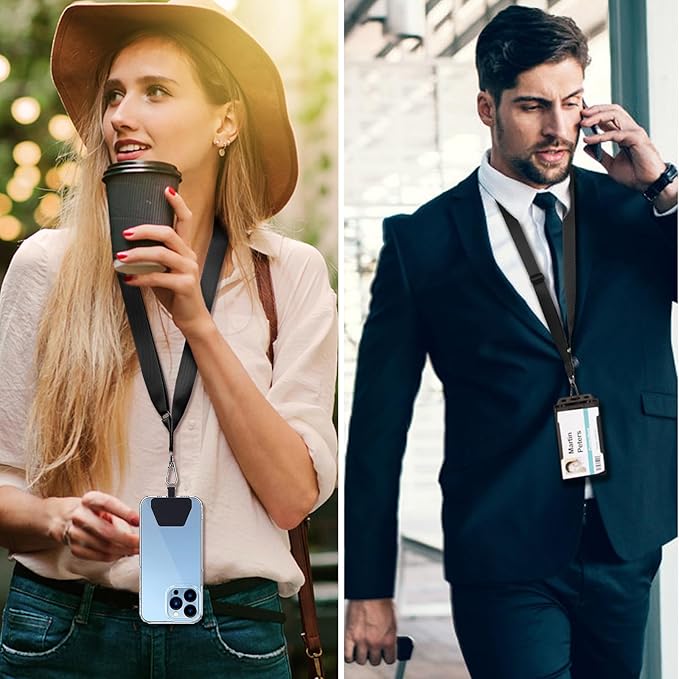 CACOE Phone Lanyard 2 Pcs Adjustable Neck Strap,4 Pcs Patches,Multifuctional Patch Polyester Phone Lanyards Compatible with Most Smartphones(Black+Black)