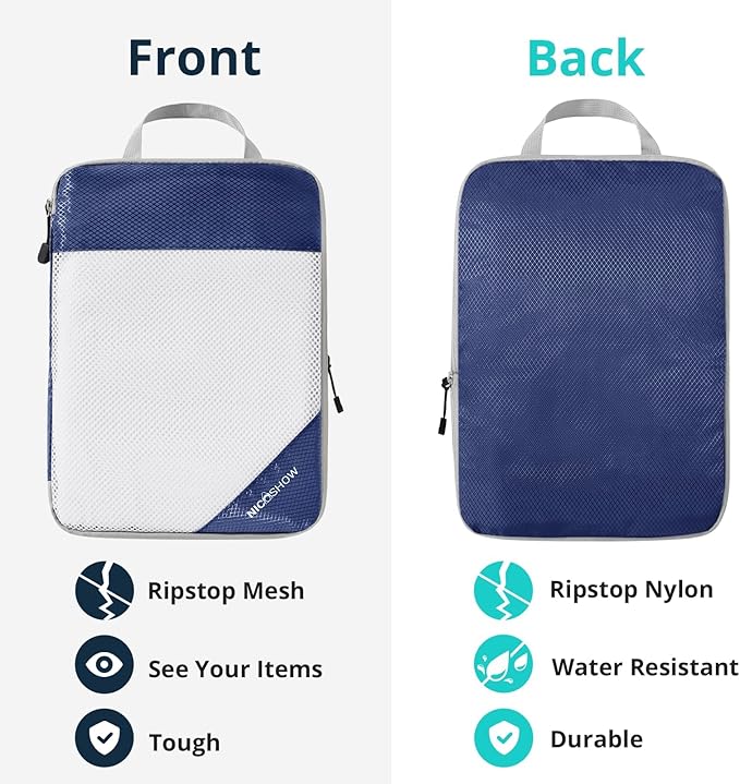NICOSHOW 3 Set Compression Packing Cubes for Travel - Compressible, Lightweight, and Space-Saving Packing Cubes, Travel Essentials for Women, Navy