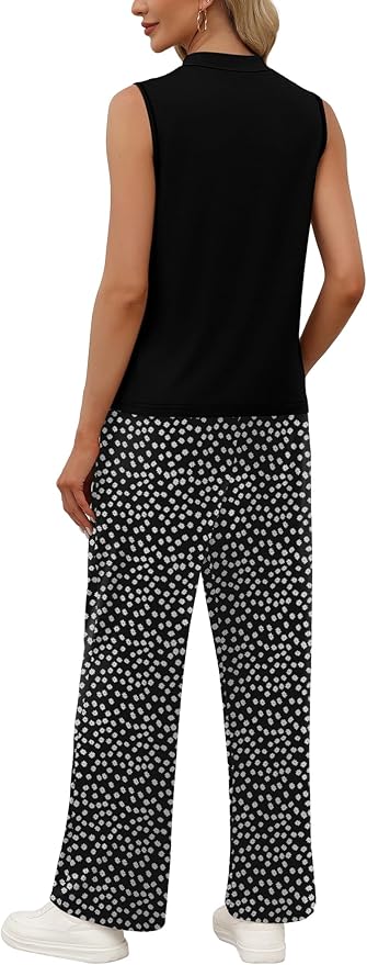 WIHOLL Two Piece Set for Women Summer Spring Outfits Cruise Travel Airport Beach Vacation Mock Neck Wide Leg Pants Set