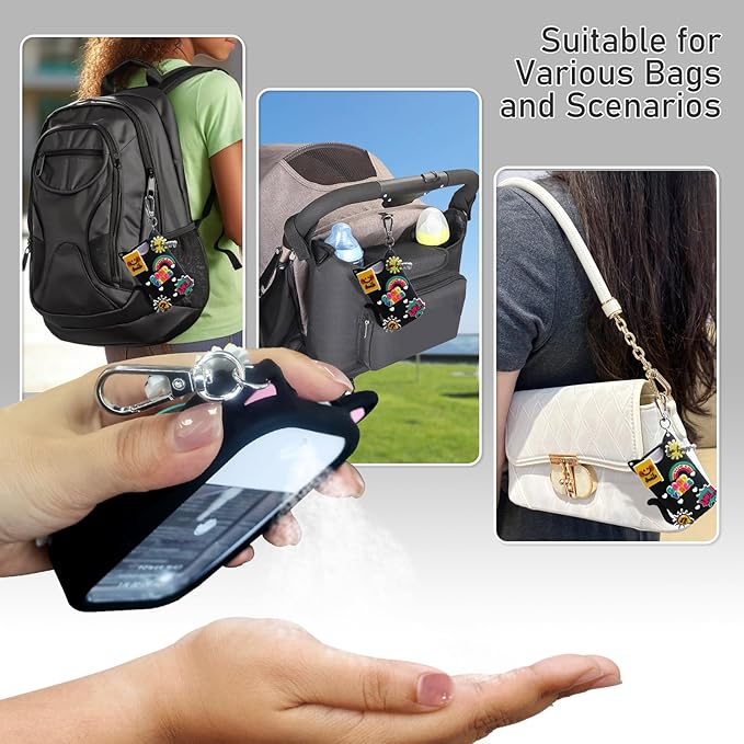 Silicone Case Compatible with Touchland Hand Sanitizer Spray 1 FL OZ/30ML,Stylish & Portable Hand Sanitizer Spray Accessory with 6 Charms Decorations & a Keychain (Black)
