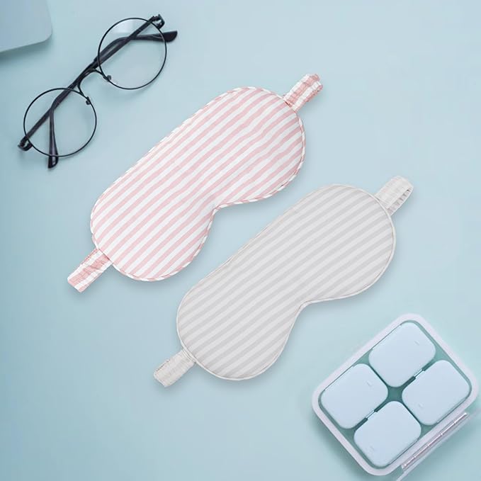 HBHLFZ Sleep Mask 2 Pack - Bamboo Viscose Fiber Sleeping Eye Mask - with Elastic Band/Headband - Comfort Sleeping Shade - for Nighttime Sleeping, Traveling & Napping（Light Pink，Silver）