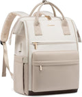 LOVEOVOOK 15.6 Inch Laptop Backpack for Women, Large Capacity Travel Backpack with USB Charging Port, Waterproof Work Backpack for Business, College, Nursing & Airline Travel,Nude White