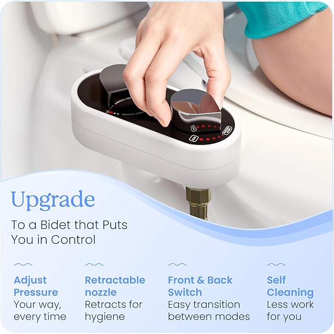CLEAR REAR Bidet Attachment for Toilet Seat - Non-Electric with Self Cleaning Nozzles, Leak Proof Connectors, Adjustable Water Spray, Rear & Feminine Wash - Hygienic Bathroom Upgrades (2 Pack)
