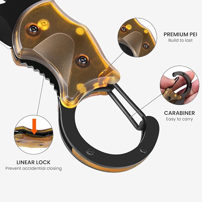 FUNBRO Small Pocket Knife, Cool Box Cutter with 1.34 inch Sharp Blade, EDC Knives Tool for Everyday Carry (Amber)