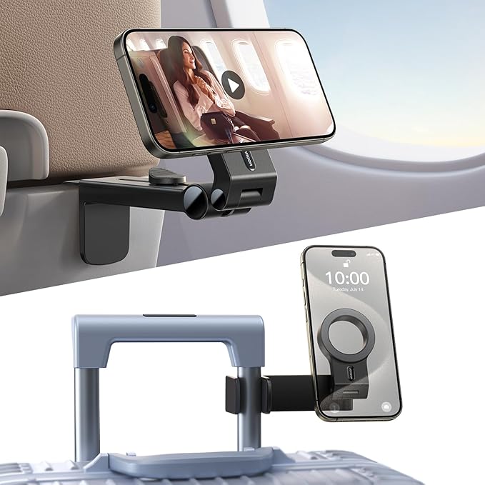 JOYROOM 2 Pack Airplane Phone Holder, Hands-Free Airplane Phone Mount, Airplane Essentials Phone Stand for iPhone 17 Pro Max 16 15 14 13 12, and Magsafe Case