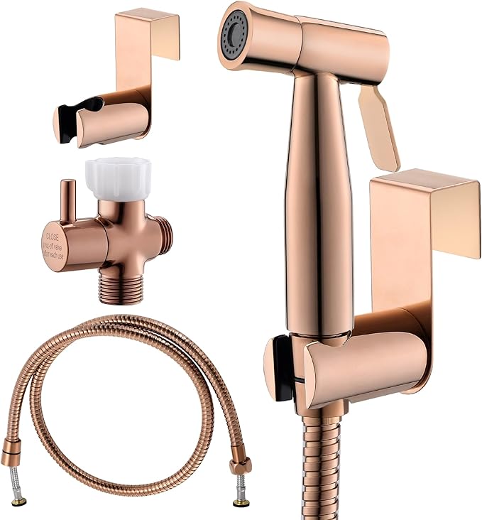 Purrfectzone Bidet Sprayer for Toilet, Bidet Sprayer for Feminine Wash, Premium Stainless Steel Jet Spray for Toilet, Wall-Mounted or Toilet Tank Mounted - Rose Gold