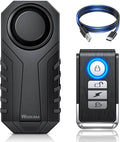 WSDCAM 113dB Wireless Bike Alarm with Remote, Rechargeable Bicycle Alarm System Anti Theft, IP65 Waterproof, 3 Volume Bike Alarms for E-Bikes, Motorcycles, Scooter, Outdoor Riding and Cycling Safety