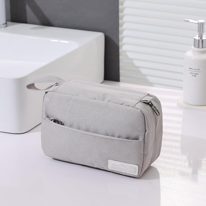 FabDay Travel Toiletry Bag with Hanging Hook Water-Resistant Cosmetic Case Makeup Bag Portable, Travel-Sized Container for Men, Silver Gray