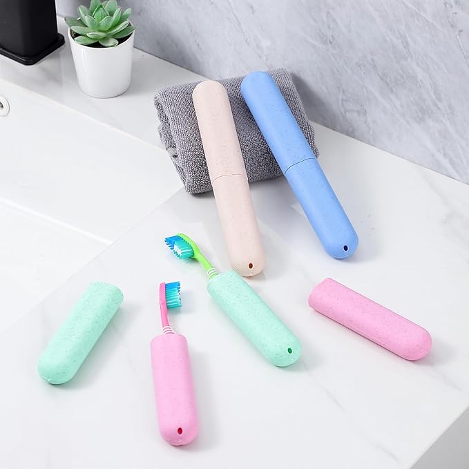 Muslih 4 Pack Toothbrush Travel Case, Toothbrush Holder with Ventilation Holes, for Travel, Home, Business, School, Camping