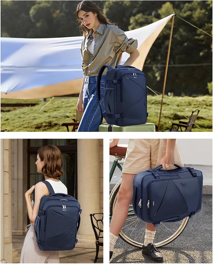 ECOHUB 17" Small Unisex Travel Backpack United Airlines Approved 17x10x9 Friendly Suitcase Anti-Theft Lockable Zippers Style Personal Item Bag Travel Essentials with 12 Pockets Water Resistant, Blue
