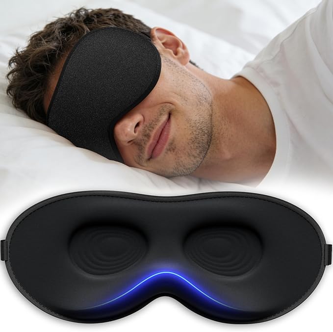 Sleep Mask for Men Women - Eye Masks for Side Sleepers, 3D Contoured Night Blindfold 100% Blockout Pressure-Free, Soft Lightweight Breathable Eye Cover Shade Sleeping for Airplane, Travel, Black