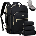 LOVEVOOK Travel Backpack for Women & Men 50L,Airline Approved Carry On Backpack Travel Essentials,TSA Carry on Luggage,Waterproof Personal Item Travel Bag,Suitcase with 3 Packing Cubes,Black-Black