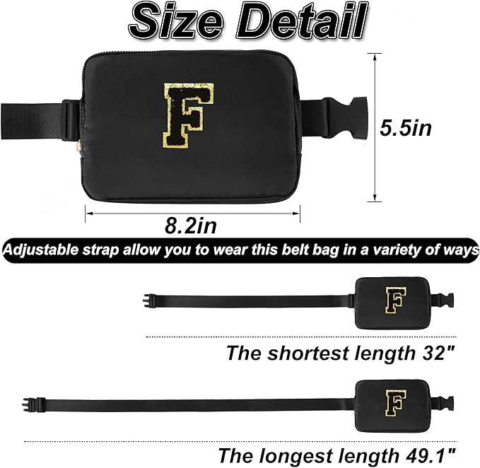 Uygafly Personalized Belt Bag for Women Girls - Fashion Mini Waist Packs with Adjustable Strap - Trendy Travel Fanny Pack Crossbody Bags with Initial Letter - Teen Gifts | Black,Black F