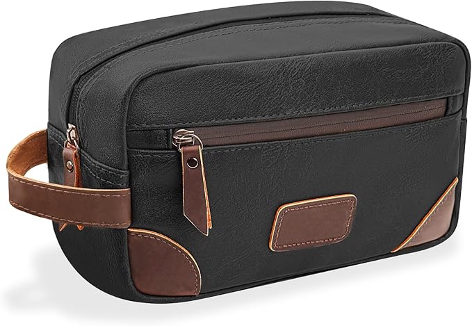 Wohlbege Men's Travel Toiletry Bag - Large Waterproof Organizer, 2 Zippered Pockets for Shaving/Cosmetic,Portable Bathroom Bag for Travel/Gym/Business Trips
