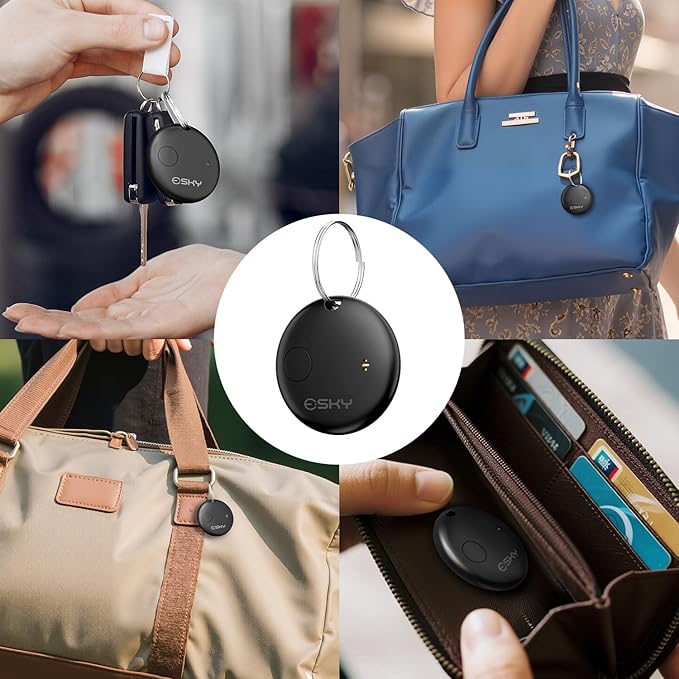 Esky Air Tracker Tags-4 Pack, Bluetooth Smart Luggage Tracker Works with Apple Find My APP (iOS Only, Not for Android), Key Finder and Item Locator for Luggage, Backpack, Suitcases, Wallet