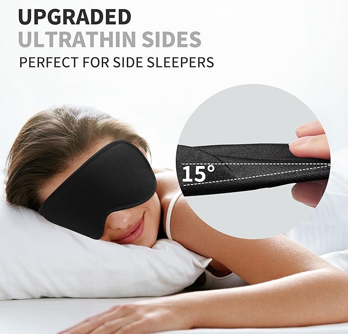 3D Sleep Mask for Men Women 2 Pack, Blackout Eye Mask for Sleeping Eye Mask for Side Sleeper, Memory Foam Adjustable&Washable, Airplane Travel Essentials Couples Yoga Meditation Office Black & Black