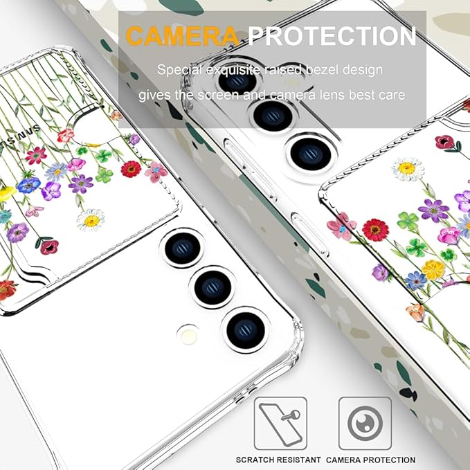 Compatible with Samsung Galaxy S24 / S25 Case Card Holder for Women Cute Design,Wallet Phone Cases Transparent Cool Kawaii Protective (Clear Flower Floral Bouquet)