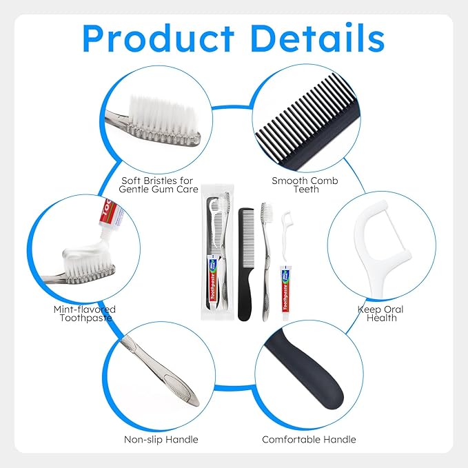 Travel Toothbrushes with Toothpaste, Disposable Toothbrushes, Hygiene Kits in Bulk with Floss Picks, Combs, Individually Packaged, Suitable for Home, Travel, and Hotels (30)