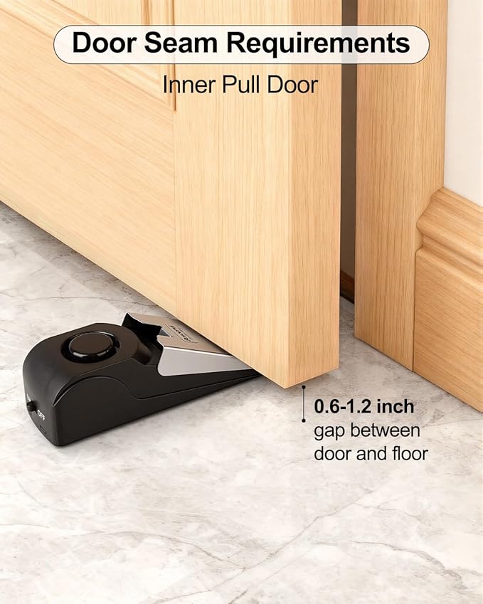 1 Pack Door Stop Alarm, Door Stopper with 120DB Security Alarm, Floor Wedge Door Stop Siren, Door Security Devices for Traveling, Apartment, Hotel and Home, Black