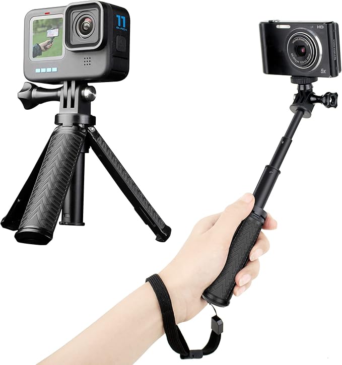 Mini Selfie Stick Tripod for GoPro Hero 13 12 11 10 9 8, Portable Handle Grip Action Camera Selfie Stick for DJI Osmo Action 6/5 Pro/4/AKASO Brave EK7000, Extension Pole Tripod for GoPro Max
