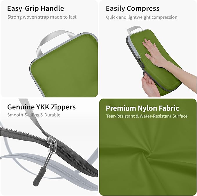Cipway - 5 Set Compression Packing Cubes for Travel, Ultralight Packing Organizers for Luggage Suitcase & Backpack (Green), L