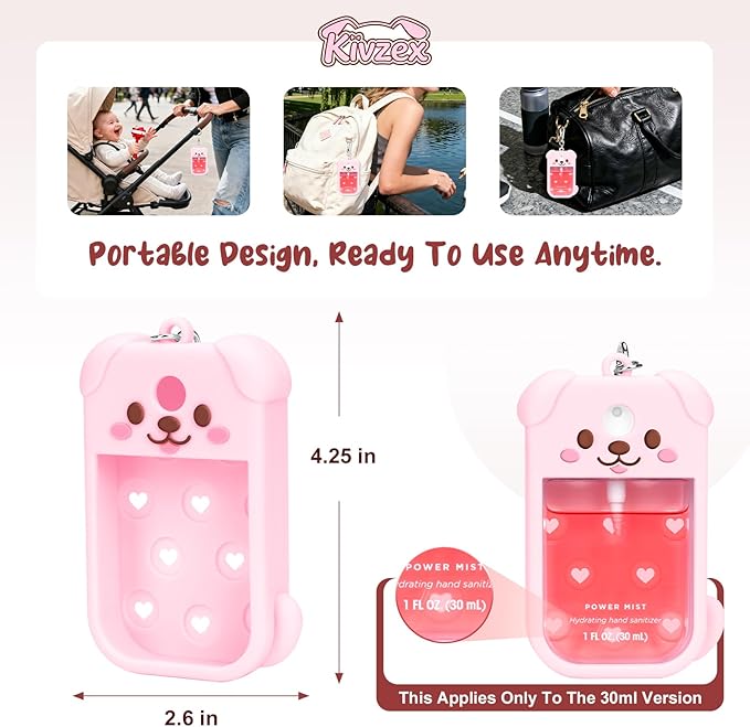 Dog Silicone Case for Touchland Hand Sanitizer Spray with Keychain, Compatible with Power Mist & Glow Mist 1 FL Oz/30ML for Touchland Case, Cute Travel Cover Sleeve