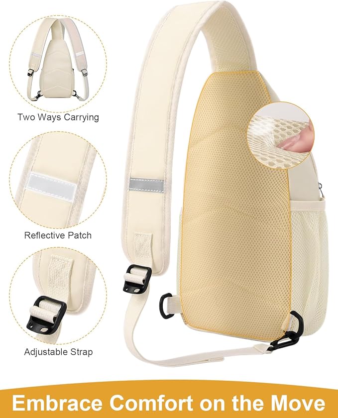 Pritent Crossbody Bags for Women Man Waterproof Sling Bag Backpack Trendy Casual Cross Body Bag with Convertible Shoulder Strap Chest Bag for Camping Hiking Travel Essentials (Ivory, Large)