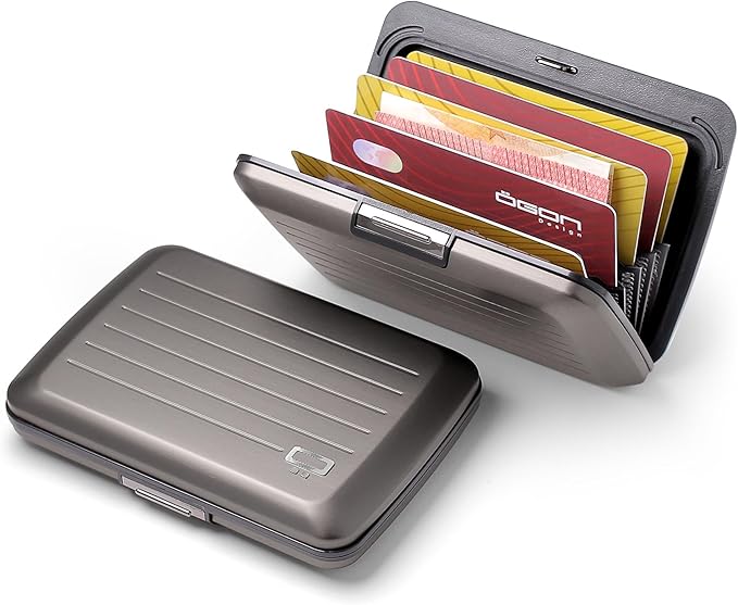 ÖGON -DESIGNS- Aluminum card holder with metal lock, RFID protection against fraud and demagnetization, compact wallet, Smart Case OSLO model